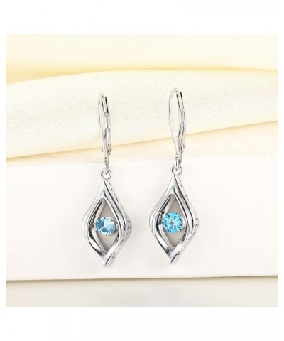 Eye Earrings 925 Sterling Silver Dancing Diamond Halo Dangle Earrings Birthstones Drop Jewelry 03-aquamarine-Mar $37.50 Earrings