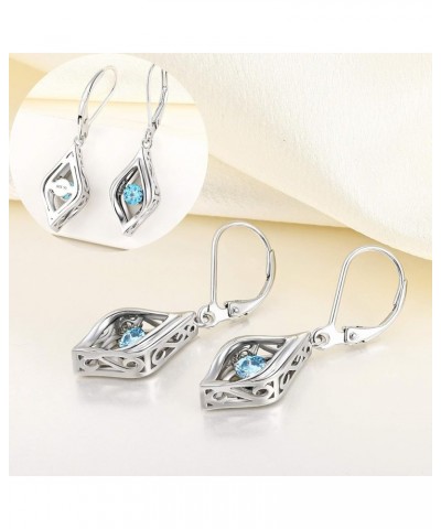 Eye Earrings 925 Sterling Silver Dancing Diamond Halo Dangle Earrings Birthstones Drop Jewelry 03-aquamarine-Mar $37.50 Earrings