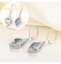 Eye Earrings 925 Sterling Silver Dancing Diamond Halo Dangle Earrings Birthstones Drop Jewelry 03-aquamarine-Mar $37.50 Earrings