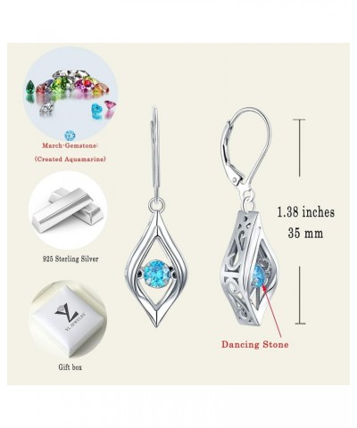 Eye Earrings 925 Sterling Silver Dancing Diamond Halo Dangle Earrings Birthstones Drop Jewelry 03-aquamarine-Mar $37.50 Earrings