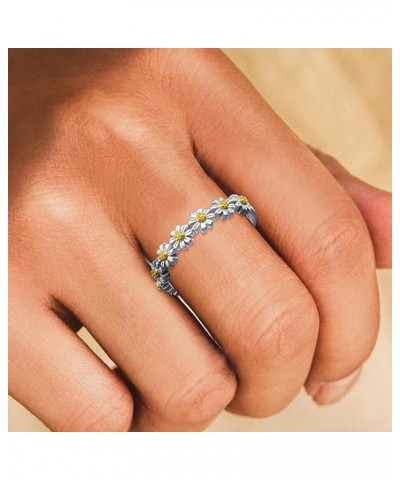 Sunflower Ring Fashion Trend Flower Full Diamond Zircon Ring Ladies Jewelry Diamond Rings for Women sliver 6 $6.29 Rings