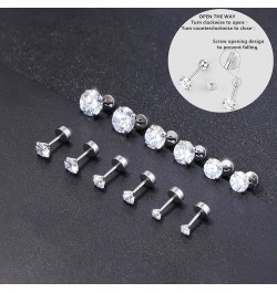 Silver Stud Earrings Set 7Pairs Hypoallergenic Cubic Zirconia Titanium Stainless Steel Silver Rose Gold Black CZ Cartilage He...