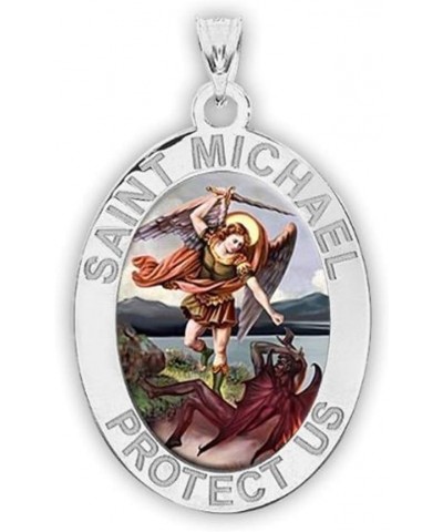 Saint Michael OVAL Religious Medal in Sterling Silver and 10K or 14K Gold 2/3 Inch x 3/4 Inch Sterling Silver $93.58 Pendants