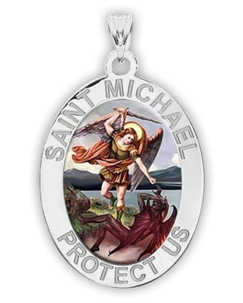 Saint Michael OVAL Religious Medal in Sterling Silver and 10K or 14K Gold 2/3 Inch x 3/4 Inch Sterling Silver $93.58 Pendants