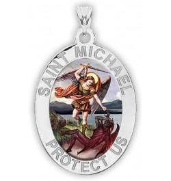 Saint Michael OVAL Religious Medal in Sterling Silver and 10K or 14K Gold 2/3 Inch x 3/4 Inch Sterling Silver $93.58 Pendants