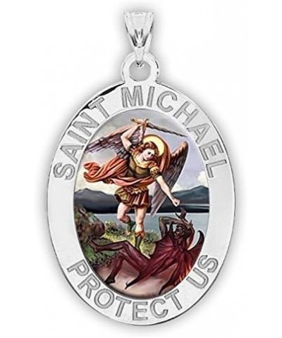 Saint Michael OVAL Religious Medal in Sterling Silver and 10K or 14K Gold 2/3 Inch x 3/4 Inch Sterling Silver $93.58 Pendants