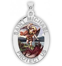 Saint Michael OVAL Religious Medal in Sterling Silver and 10K or 14K Gold 2/3 Inch x 3/4 Inch Sterling Silver $93.58 Pendants