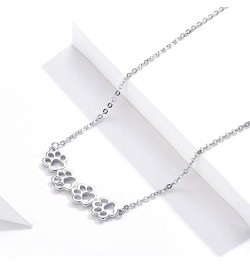 Cute Paw Necklace for Women Girls Sterling Silver 18K White Gold Plated Puppy Dog Cat Kitten 4 Paw Print Pendant Choker Neckl...