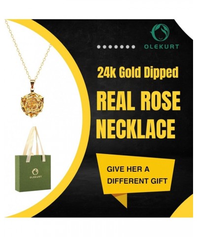 Rose Pendant Necklace for Women, 24K Gold-Plated, Adjustable Length, Fashion Jewelry, Best Gifts for Her Gold Rose Necklace $...