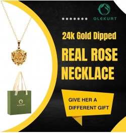 Rose Pendant Necklace for Women, 24K Gold-Plated, Adjustable Length, Fashion Jewelry, Best Gifts for Her Gold Rose Necklace $...