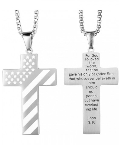 American Flag Cross Necklace Stainless Steel Bible Verse Pendant Cross Necklace With Chain Christmas Gift For Men John 3：16 $...