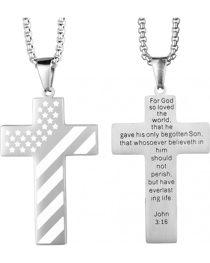 American Flag Cross Necklace Stainless Steel Bible Verse Pendant Cross Necklace With Chain Christmas Gift For Men John 3：16 $...