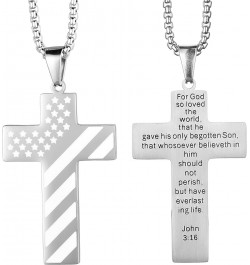 American Flag Cross Necklace Stainless Steel Bible Verse Pendant Cross Necklace With Chain Christmas Gift For Men John 3：16 $...