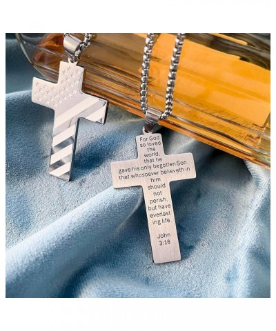 American Flag Cross Necklace Stainless Steel Bible Verse Pendant Cross Necklace With Chain Christmas Gift For Men John 3：16 $...