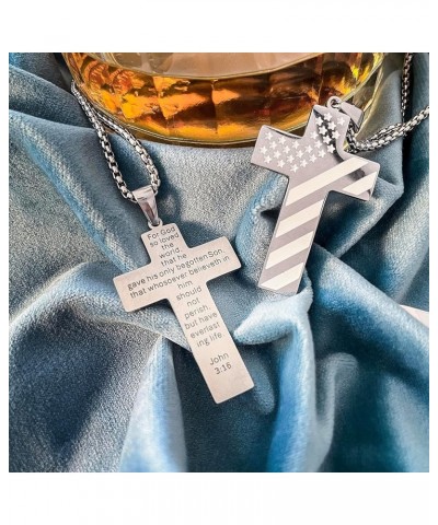 American Flag Cross Necklace Stainless Steel Bible Verse Pendant Cross Necklace With Chain Christmas Gift For Men John 3：16 $...