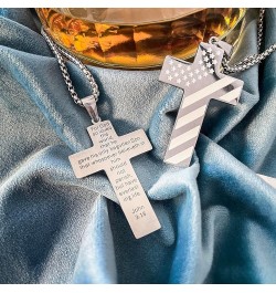 American Flag Cross Necklace Stainless Steel Bible Verse Pendant Cross Necklace With Chain Christmas Gift For Men John 3：16 $...