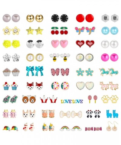 52 Pairs Colorful Cute Stud Earrings for Girls Hypoallergenic Earrings Stainless Steel Earrings for Girls and Women Exquisite...