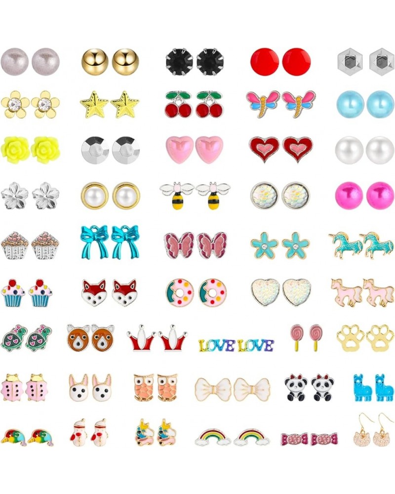 52 Pairs Colorful Cute Stud Earrings for Girls Hypoallergenic Earrings Stainless Steel Earrings for Girls and Women Exquisite...