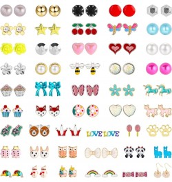 52 Pairs Colorful Cute Stud Earrings for Girls Hypoallergenic Earrings Stainless Steel Earrings for Girls and Women Exquisite...