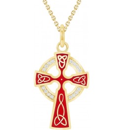 Celtic Cross Trinity Knot Pendant Necklace in Solid 14k Gold with Diamonds, Made in America 18" Necklace Red Enamel Yellow Go...