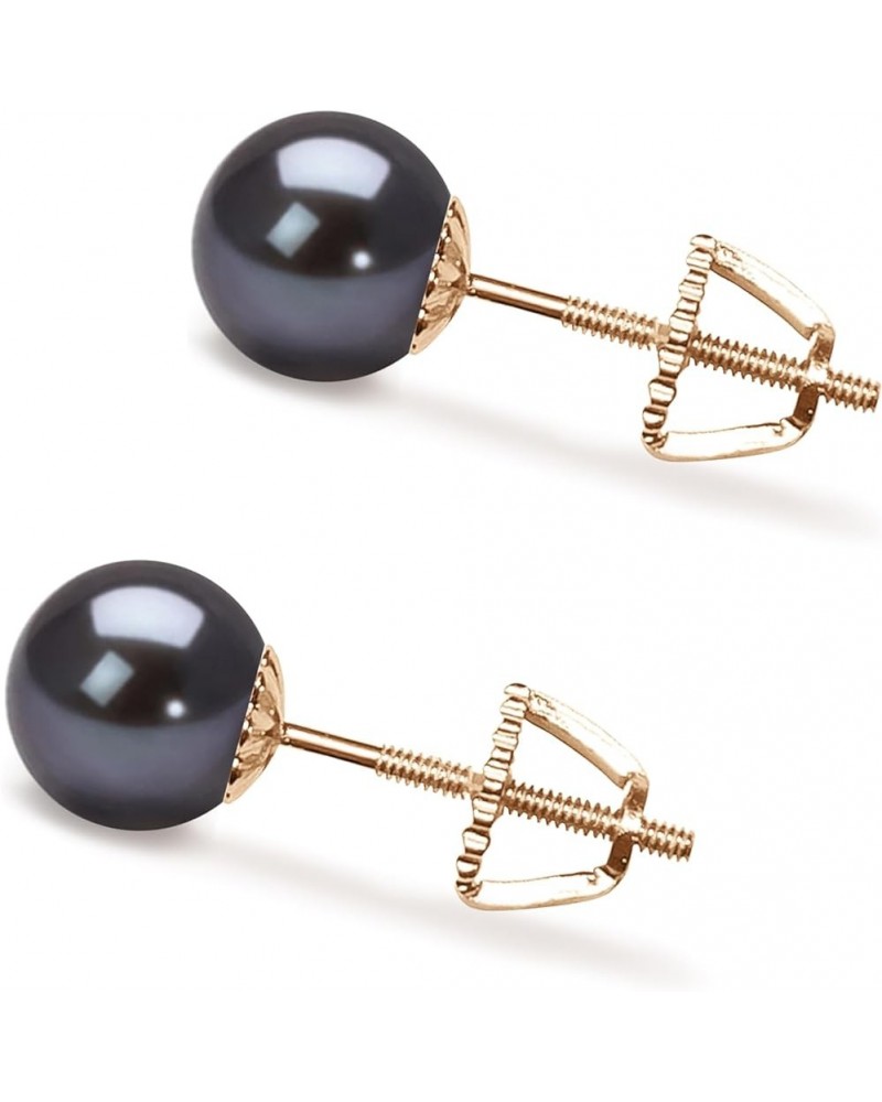 5-10mm Japanese Akoya Cultured Pearl Earrings Stud for Women AAA Black Earrings Sterling Silver Setting - 9.0 Millimeters Yel...