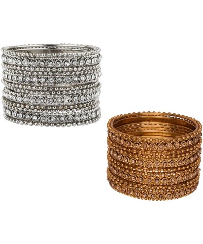 Boho Oxidized Bangles CZ Crystal Metal Indian Bracelet Bangle Set Jewelry for Women Multipack (Gold, Silver) 2-6 $8.70 Bracelets