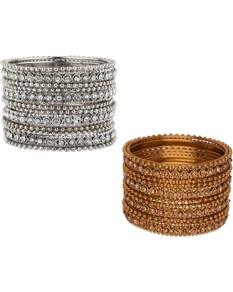 Boho Oxidized Bangles CZ Crystal Metal Indian Bracelet Bangle Set Jewelry for Women Multipack (Gold, Silver) 2-6 $8.70 Bracelets