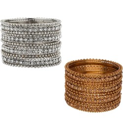 Boho Oxidized Bangles CZ Crystal Metal Indian Bracelet Bangle Set Jewelry for Women Multipack (Gold, Silver) 2-6 $8.70 Bracelets