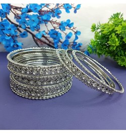 Boho Oxidized Bangles CZ Crystal Metal Indian Bracelet Bangle Set Jewelry for Women Multipack (Gold, Silver) 2-6 $8.70 Bracelets