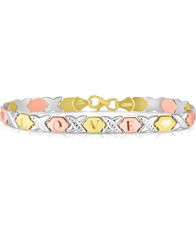 10k Fine Gold Stampato Xoxo Hugs and Kisses I Love You Chain Bracelet 8.0 Inches tri-color-gold $143.33 Bracelets