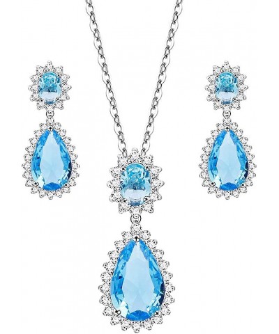 Teardrop Dangle Necklace & Earring Sets for women Trendy AAA Cubic Zirconia For Women Aqua Blue $14.78 Jewelry Sets