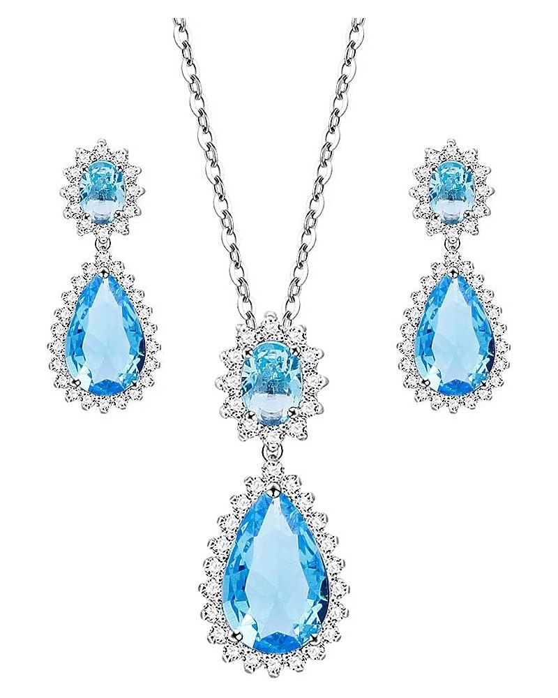 Teardrop Dangle Necklace & Earring Sets for women Trendy AAA Cubic Zirconia For Women Aqua Blue $14.78 Jewelry Sets