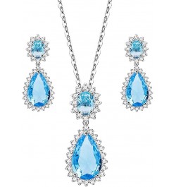 Teardrop Dangle Necklace & Earring Sets for women Trendy AAA Cubic Zirconia For Women Aqua Blue $14.78 Jewelry Sets