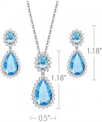 Teardrop Dangle Necklace & Earring Sets for women Trendy AAA Cubic Zirconia For Women Aqua Blue $14.78 Jewelry Sets