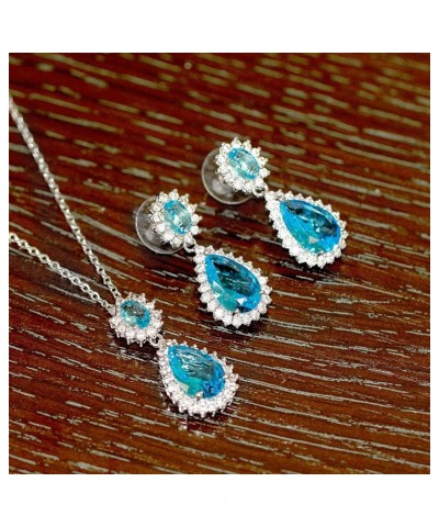 Teardrop Dangle Necklace & Earring Sets for women Trendy AAA Cubic Zirconia For Women Aqua Blue $14.78 Jewelry Sets