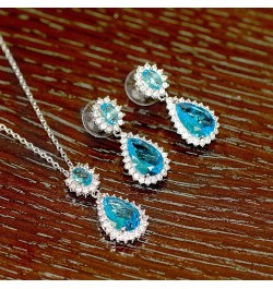 Teardrop Dangle Necklace & Earring Sets for women Trendy AAA Cubic Zirconia For Women Aqua Blue $14.78 Jewelry Sets