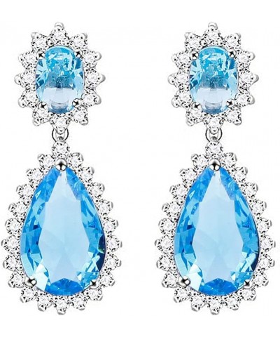 Teardrop Dangle Necklace & Earring Sets for women Trendy AAA Cubic Zirconia For Women Aqua Blue $14.78 Jewelry Sets