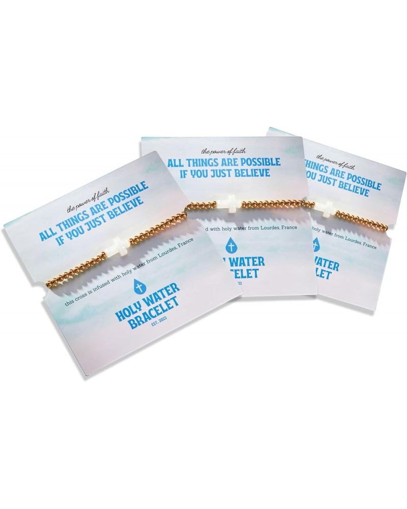 Holy Water Inspirational Stretch Bracelet For Women 3 Colors Options Gold 3 Pack $34.40 Bracelets