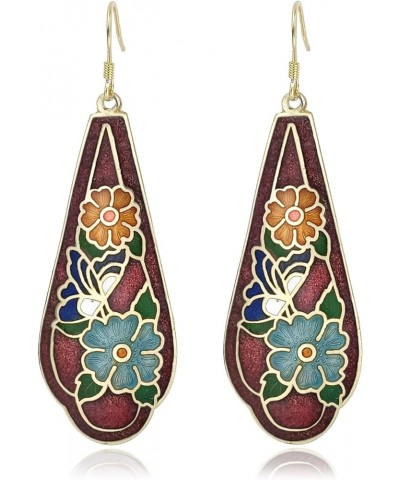 Enamel Flower Statement Earrings Gold Dangle Earrings for Women Red $13.58 Earrings