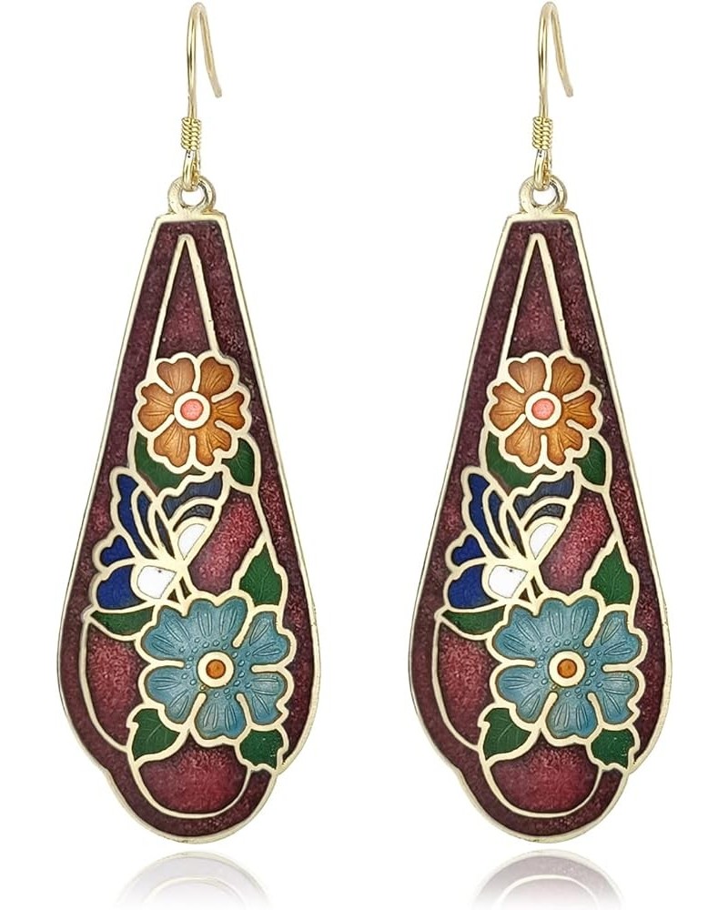 Enamel Flower Statement Earrings Gold Dangle Earrings for Women Red $13.58 Earrings