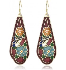 Enamel Flower Statement Earrings Gold Dangle Earrings for Women Red $13.58 Earrings