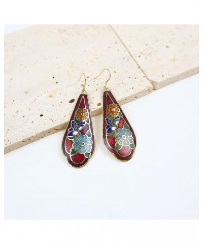 Enamel Flower Statement Earrings Gold Dangle Earrings for Women Red $13.58 Earrings