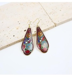 Enamel Flower Statement Earrings Gold Dangle Earrings for Women Red $13.58 Earrings