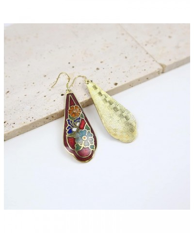 Enamel Flower Statement Earrings Gold Dangle Earrings for Women Red $13.58 Earrings