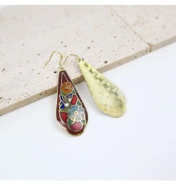 Enamel Flower Statement Earrings Gold Dangle Earrings for Women Red $13.58 Earrings