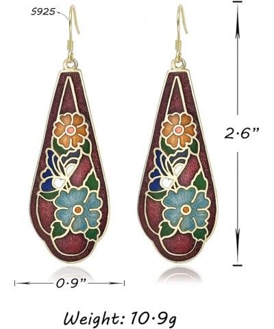 Enamel Flower Statement Earrings Gold Dangle Earrings for Women Red $13.58 Earrings