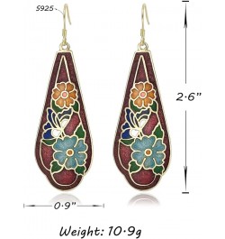 Enamel Flower Statement Earrings Gold Dangle Earrings for Women Red $13.58 Earrings