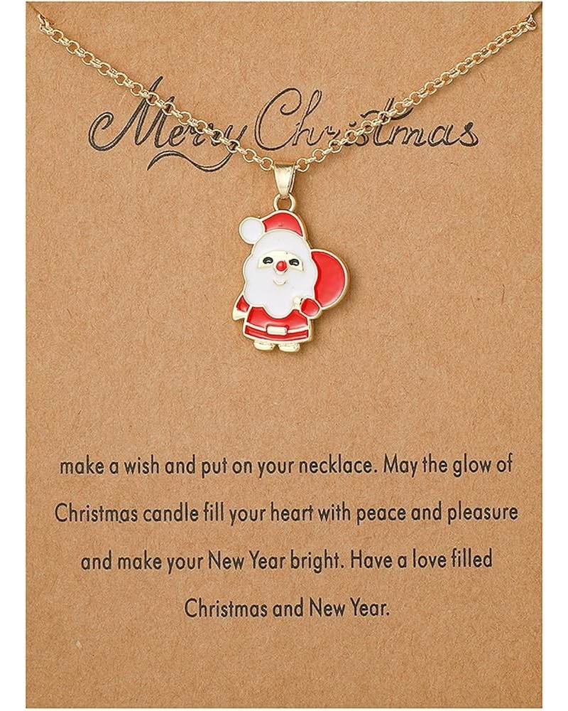 Christmas Necklace with Message Wish Card Christmas Tree Santa Claus Snowflake Pendant Necklace for Women Girls Thanksgiving ...