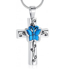 Urn Necklace for Ashes Rose Flower Cross Cremation Jewelry Pendant for Human/Pet Funeral Keepsake Memorial Necklace Silve-Blu...