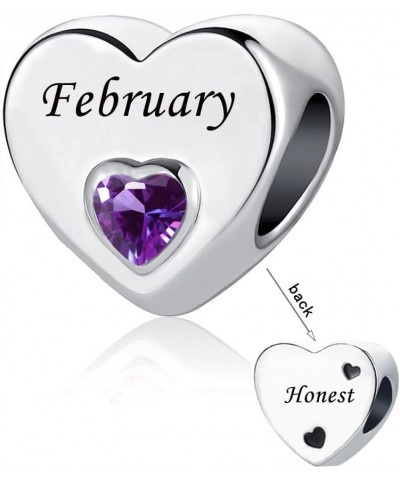 January-December Birthstone Charms12 Months Color Love Heart Crystal Birthday Bead for Girls Pandora Bracelets February Hones...